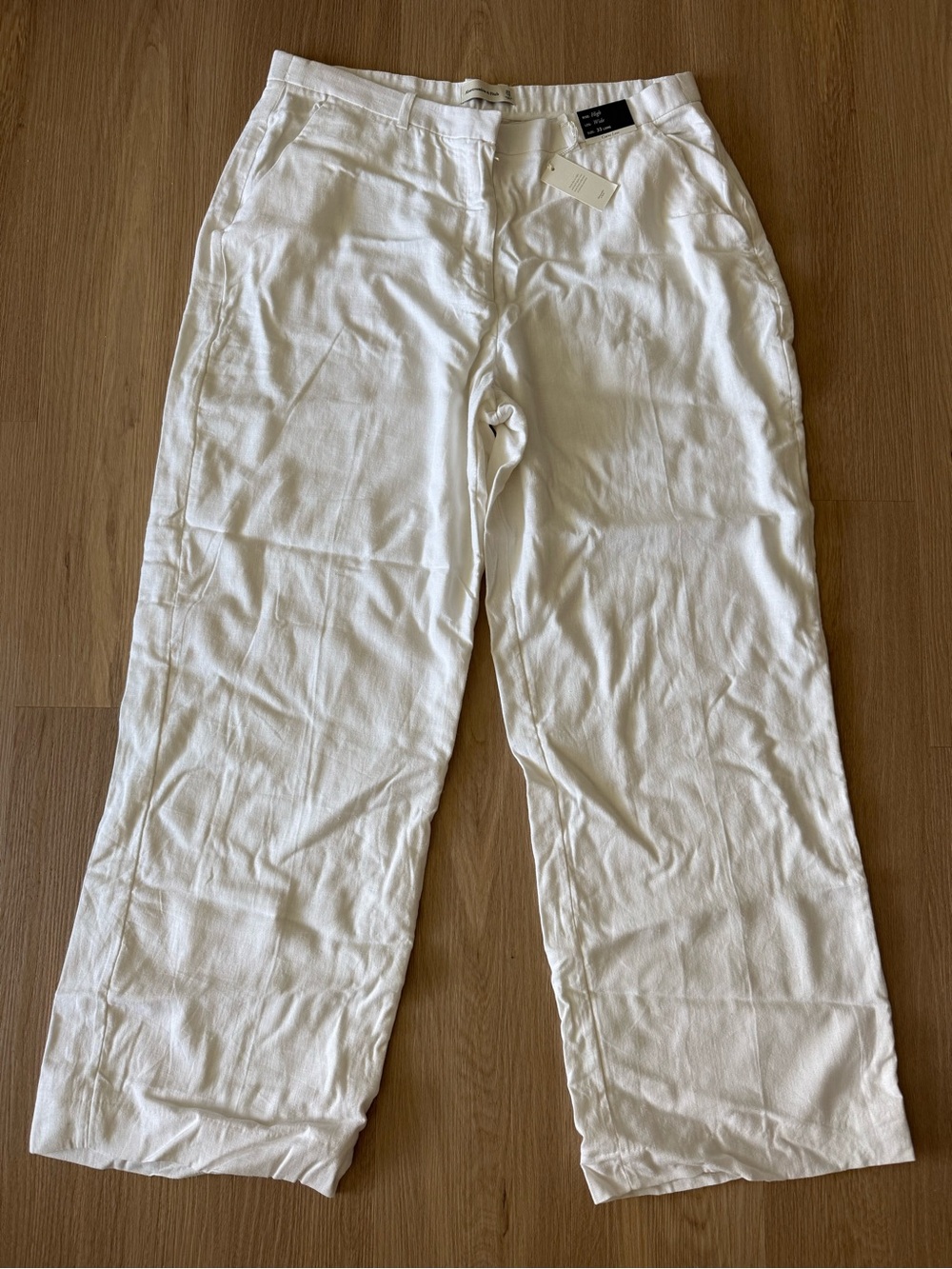 Abercrombie & Fitch Women's Curve Love Sloane Tailored Wide Leg Pant Linen White